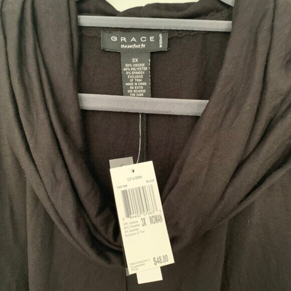 NEW Grace black cowl neck long sleeve jersey knit sharkbite hem sweater top - Picture 4 of 7